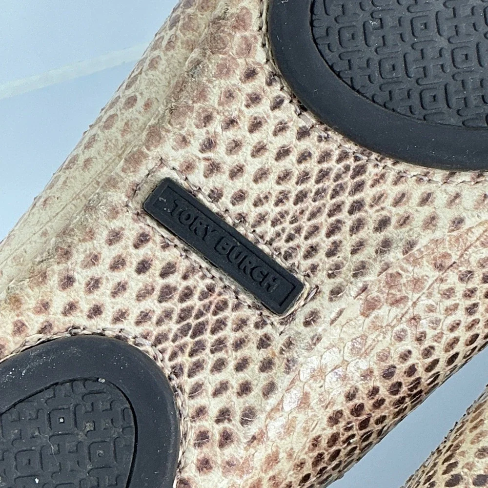 Tory Burch Size 7.5 Minnie Travel Ballet Flats‎ Snake Embossed Leather